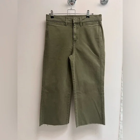 AYR Women’s Khaki Green Straight Wide Leg Cropped Cut Off Pants - Size 29S - Picture 4 of 10
